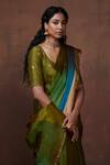 Buy_Dressfolk_Green Chanderi, Tissue Zari Handwoven Color Blocked Saree With Running Blouse_Online_at_Aza_Fashions