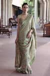 Buy_Drishti & Zahabia_Green Dupion Silk Printed Floral Round Saree With Blouse _at_Aza_Fashions