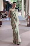 Drishti & Zahabia_Green Dupion Silk Printed Floral Round Saree With Blouse _Online_at_Aza_Fashions