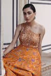 Shop_Drishti & Zahabia_Orange Dupion Silk Printed Floral Asymmetric One Shoulder Dress _Online_at_Aza_Fashions