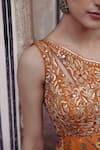 Drishti & Zahabia_Orange Dupion Silk Printed Floral Asymmetric One Shoulder Dress _at_Aza_Fashions