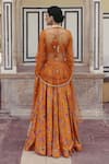 Shop_Drishti & Zahabia_Orange Dupion Silk Printed Floral Sweetheart Neck Gathered Skirt Set_at_Aza_Fashions