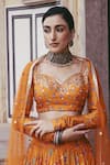 Buy_Drishti & Zahabia_Orange Dupion Silk Printed Floral Sweetheart Neck Gathered Skirt Set_Online_at_Aza_Fashions
