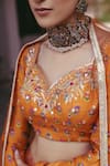 Shop_Drishti & Zahabia_Orange Dupion Silk Printed Floral Sweetheart Neck Gathered Skirt Set_Online_at_Aza_Fashions