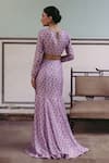 Shop_Drishti & Zahabia_Purple Dupion Silk Printed Floral Round Crop Top And Fish Tail Skirt Set _at_Aza_Fashions