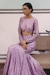 Buy_Drishti & Zahabia_Purple Dupion Silk Printed Floral Round Crop Top And Fish Tail Skirt Set _Online_at_Aza_Fashions