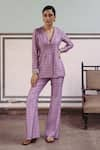 Buy_Drishti & Zahabia_Purple Dupion Silk Printed Floral V Neck Suit And Pant Set _at_Aza_Fashions