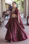 Drishti & Zahabia_Purple Dupion Silk Printed Floral Square Jacket And Lehenga Set _Online_at_Aza_Fashions