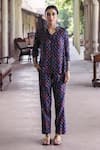 Buy_Drishti & Zahabia_Blue Dupion Silk Printed Floral Shirt Collar And Trousers Set _at_Aza_Fashions