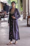 Shop_Drishti & Zahabia_Blue Dupion Silk Printed Floral Round Jacket And Pant Set_Online_at_Aza_Fashions