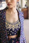 Drishti & Zahabia_Blue Dupion Silk Printed Floral Round Jacket And Pant Set_at_Aza_Fashions