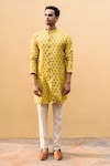 Buy_Drishti & Zahabia_Yellow Lotus Print Kurta Set_at_Aza_Fashions