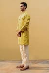 Shop_Drishti & Zahabia_Yellow Lotus Print Kurta Set_at_Aza_Fashions