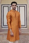 Drishti & Zahabia_Orange Lotus Stripe Print Kurta Set_Online_at_Aza_Fashions