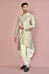 Buy_Arihant Rai Sinha_Grey Cotton Woven Floral Kurta And Dhoti Pant Set _at_Aza_Fashions