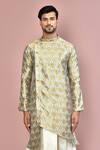 Buy_Arihant Rai Sinha_Grey Cotton Woven Floral Kurta And Dhoti Pant Set _Online_at_Aza_Fashions