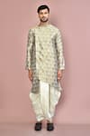 Shop_Arihant Rai Sinha_Grey Cotton Woven Floral Kurta And Dhoti Pant Set _Online_at_Aza_Fashions