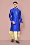 Buy_Arihant Rai Sinha_Blue Cotton Embroidery Zardozi Kurta And Dhoti Pant Set _at_Aza_Fashions