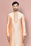 Buy_Arihant Rai Sinha_Peach Cotton Embroidery Zardozi Floral Pattern Kurta Set _Online_at_Aza_Fashions