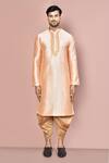 Shop_Arihant Rai Sinha_Peach Cotton Embroidery Zardozi Floral Pattern Kurta Set _Online_at_Aza_Fashions