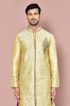 Buy_Arihant Rai Sinha_Beige Cotton Embroidery Flower Vine Kurta With Dhoti Pant _Online_at_Aza_Fashions