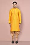 Buy_Arihant Rai Sinha_Yellow Cotton Embroidery Swirl Kurta With Dhoti Pant _Online_at_Aza_Fashions