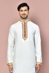 Shop Arihant Rai Sinha White Cotton Placement Embroidery Zardozi Hand Kurta With Dhoti Pant Online at Aza Fashions Shop_Arihant Rai Sinha_White Cotton Placement Embroidery Zardozi Hand Kurta With Dhoti Pant_Online_at_Aza_Fashions
