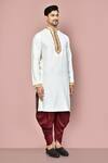 Arihant Rai Sinha White Cotton Placement Embroidery Zardozi Hand Kurta With Dhoti Pant at Aza Fashions Arihant Rai Sinha_White Cotton Placement Embroidery Zardozi Hand Kurta With Dhoti Pant_at_Aza_Fashions