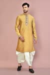 Buy_Arihant Rai Sinha_Beige Cotton Placement Embroidery Zardozi Kurta With Dhoti Pant _at_Aza_Fashions