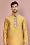 Shop_Arihant Rai Sinha_Beige Cotton Placement Embroidery Zardozi Kurta With Dhoti Pant _Online_at_Aza_Fashions