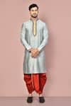 Buy_Arihant Rai Sinha_Grey Cotton Placement Embroidery Zardozi Placket Kurta With Dhoti Pant _at_Aza_Fashions