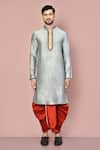 Buy_Arihant Rai Sinha_Grey Cotton Placement Embroidery Zardozi Placket Kurta With Dhoti Pant _Online_at_Aza_Fashions