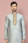 Shop_Arihant Rai Sinha_Grey Cotton Placement Embroidery Zardozi Placket Kurta With Dhoti Pant _Online_at_Aza_Fashions