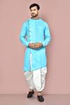 Buy_Arihant Rai Sinha_Blue Cotton Asymmetric Button Detail Kurta With Dhoti Pant_at_Aza_Fashions