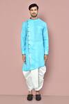 Arihant Rai Sinha_Blue Cotton Asymmetric Button Detail Kurta With Dhoti Pant_Online_at_Aza_Fashions