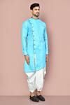 Shop_Arihant Rai Sinha_Blue Cotton Asymmetric Button Detail Kurta With Dhoti Pant_Online_at_Aza_Fashions