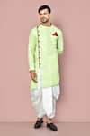 Buy_Arihant Rai Sinha_Green Cotton Plain Full Sleeve Asymmetric Hem Kurta With Dhoti Pant _at_Aza_Fashions