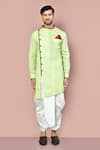 Arihant Rai Sinha_Green Cotton Plain Full Sleeve Asymmetric Hem Kurta With Dhoti Pant _Online_at_Aza_Fashions