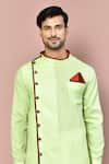 Buy_Arihant Rai Sinha_Green Cotton Plain Full Sleeve Asymmetric Hem Kurta With Dhoti Pant _Online_at_Aza_Fashions