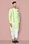 Shop_Arihant Rai Sinha_Green Cotton Plain Full Sleeve Asymmetric Hem Kurta With Dhoti Pant _Online_at_Aza_Fashions