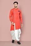 Buy_Arihant Rai Sinha_Red Cotton Plain Asymmetric Hemline Kurta With Dhoti Pant _at_Aza_Fashions