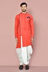 Arihant Rai Sinha_Red Cotton Plain Asymmetric Hemline Kurta With Dhoti Pant _Online_at_Aza_Fashions