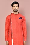 Buy_Arihant Rai Sinha_Red Cotton Plain Asymmetric Hemline Kurta With Dhoti Pant _Online_at_Aza_Fashions