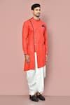 Shop_Arihant Rai Sinha_Red Cotton Plain Asymmetric Hemline Kurta With Dhoti Pant _Online_at_Aza_Fashions