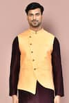 Aryavir Malhotra_Orange Bundi Cotton Plain Cross Cut And Kurta Set _Online_at_Aza_Fashions