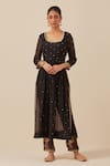 Buy_Ikshita Choudhary_Black Chanderi Embroidered Sequin Scoop Anarkali And Pant Set _at_Aza_Fashions