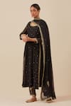 Buy_Ikshita Choudhary_Black Anarkali And Pant Chanderi Embroidered Sequin Scoop Set _at_Aza_Fashions