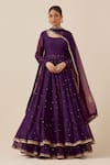 Buy_Ikshita Choudhary_Purple Chanderi Embroidered Sequin Scoop Anarkali Skirt Set _at_Aza_Fashions