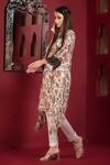 Sonia Baderia_Off White Chiffon, Cotton Satin Embroidery, Floral Print Kaftan And Pant Set_Online_at_Aza_Fashions