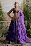 Buy_Jigar Mali_Purple Chanderi Embroidered Floral V Neck Dori Lehenga Set _at_Aza_Fashions